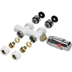 Termostato Valvola Per Radiatore Set Di Connessione Centrale Bianco Misura 50 Mm