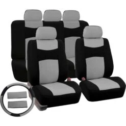 COPRISEDILI AUTO UNIVERSALI CON COPRI VOLANTE E CINTURA A18 GRIGIO NERO
