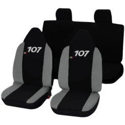 SET COPRISEDILI COMPATIBILI PER AUTO 107 MADE IN ITALY FODERE BICOLORE CON LOGO NERO - GRIGIO CHIARO