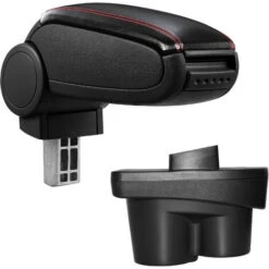 ProTec [pro.tec] Bracciolo Centrale - Poggiabraccio Con Vano Portaoggetti - Imbottito - In Similpelle - Nero Con Cucitura Rossa - Opel Corsa E