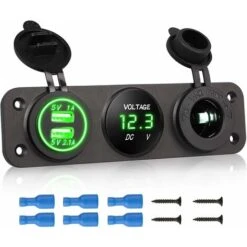 Presa Di Ricarica 3-in-1, Presa Di Ricarica Doppia Per Auto 12V Presa Di Ricarica Per Auto 12V, Voltmetro Digitale LED E Adattatore Splitter Per Accendisigari - Verde