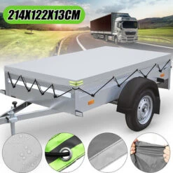 Copertura Del Rimorchio 214 X 122 X 13 Cm + Cintura In Gomma Impermeabile Grigia