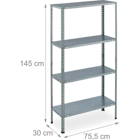 2x Scaffale In Metallo Zincato, Capacità Di 160 Kg, HLP: 145x75,5x30 Cm, 4 Ripiani, Acciaio, Cantina, Argentato 6 2x Scaffale In Metallo Zincato, Capacità Di 160 Kg, HLP: 145x75,5x30 Cm, 4 Ripiani, Acciaio, Cantina, Argentato - immagine 4