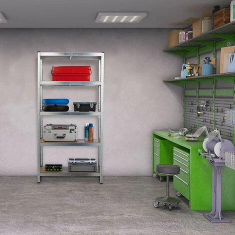 2x Scaffali In Metallo, 1325 Kg Capacità Di Carico, 180 X 90 X 45 Cm Scaffalatura Ad Alta Portata Con 5 Ripiani, Zincato 4 2x Scaffali In Metallo, 1325 Kg Capacità Di Carico, 180 X 90 X 45 Cm Scaffalatura Ad Alta Portata Con 5 Ripiani, Zincato - immagine 2