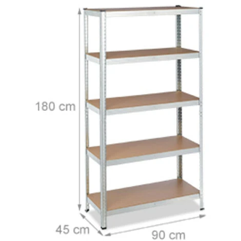 2x Scaffali In Metallo, 1325 Kg Capacità Di Carico, 180 X 90 X 45 Cm Scaffalatura Ad Alta Portata Con 5 Ripiani, Zincato 6 2x Scaffali In Metallo, 1325 Kg Capacità Di Carico, 180 X 90 X 45 Cm Scaffalatura Ad Alta Portata Con 5 Ripiani, Zincato - immagine 4