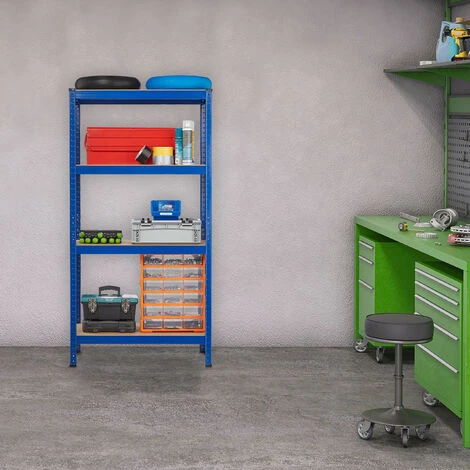 2x Scaffali In Metallo, 280 Kg Capacità Di Carico, 157 X 80 X 41 Cm, Scaffalatura Ad Alta Portata Con 4 Ripiani, Blu 4 2x Scaffali In Metallo, 280 Kg Capacità Di Carico, 157 X 80 X 41 Cm, Scaffalatura Ad Alta Portata Con 4 Ripiani, Blu - immagine 2