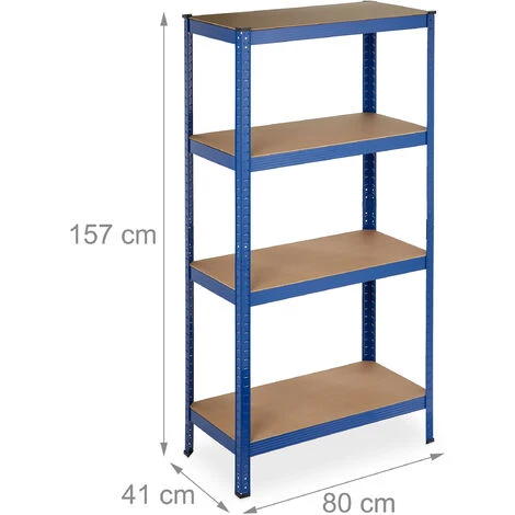 2x Scaffali In Metallo, 280 Kg Capacità Di Carico, 157 X 80 X 41 Cm, Scaffalatura Ad Alta Portata Con 4 Ripiani, Blu 6 2x Scaffali In Metallo, 280 Kg Capacità Di Carico, 157 X 80 X 41 Cm, Scaffalatura Ad Alta Portata Con 4 Ripiani, Blu - immagine 4