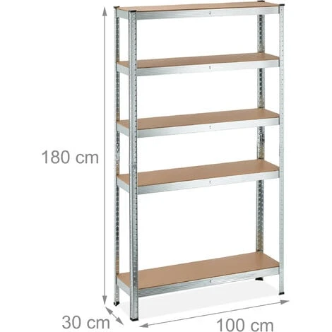 Relaxdays Scaffale In Acciaio, HxLxP 180x100x30 Cm, 5 Ripiani Ad Alta Portata 1250 Kg, Per Garage E Cantina, Argentato 6 Relaxdays Scaffale In Acciaio, HxLxP 180x100x30 Cm, 5 Ripiani Ad Alta Portata 1250 Kg, Per Garage E Cantina, Argentato - immagine 4