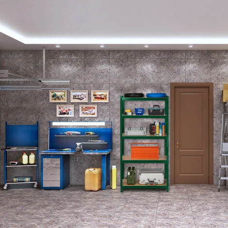 Relaxdays Scaffale In Metallo, Carichi Pesanti, 5 Ripiani, Portata 875 Kg, HxLxP 180x90x40 Cm, Garage E Officina, Verde 4 Relaxdays Scaffale In Metallo, Carichi Pesanti, 5 Ripiani, Portata 875 Kg, HxLxP 180x90x40 Cm, Garage E Officina, Verde - immagine 2