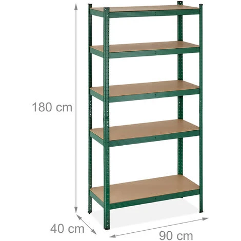 Relaxdays Scaffale In Metallo, Carichi Pesanti, 5 Ripiani, Portata 875 Kg, HxLxP 180x90x40 Cm, Garage E Officina, Verde 6 Relaxdays Scaffale In Metallo, Carichi Pesanti, 5 Ripiani, Portata 875 Kg, HxLxP 180x90x40 Cm, Garage E Officina, Verde - immagine 4