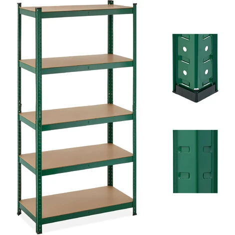 Relaxdays Scaffale In Metallo, Carichi Pesanti, 5 Ripiani, Portata 1325 Kg, HxLxP 180x90x45 Cm, Garage E Officina, Verde 3 Relaxdays Scaffale In Metallo, Carichi Pesanti, 5 Ripiani, Portata 1325 Kg, HxLxP 180x90x45 Cm, Garage E Officina, Verde
