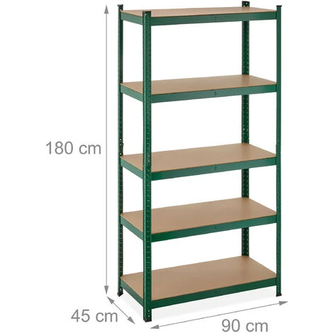Relaxdays Scaffale In Metallo, Carichi Pesanti, 5 Ripiani, Portata 1325 Kg, HxLxP 180x90x45 Cm, Garage E Officina, Verde 6 Relaxdays Scaffale In Metallo, Carichi Pesanti, 5 Ripiani, Portata 1325 Kg, HxLxP 180x90x45 Cm, Garage E Officina, Verde - immagine 4