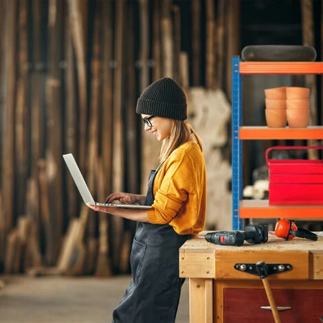 Relaxdays Scaffale In Acciaio, HLP 180x90x40 Cm, 5 Ripiani Ad Alta Portata 1375 Kg, Per Garage E Cantina, Blu Arancione 5 Relaxdays Scaffale In Acciaio, HLP 180x90x40 Cm, 5 Ripiani Ad Alta Portata 1375 Kg, Per Garage E Cantina, Blu Arancione - immagine 3