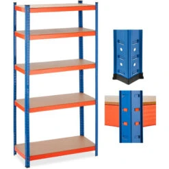 Relaxdays Scaffale In Acciaio, HLP 180x90x40 Cm, 5 Ripiani Ad Alta Portata 875 Kg, Per Garage E Cantina, Blu Arancione