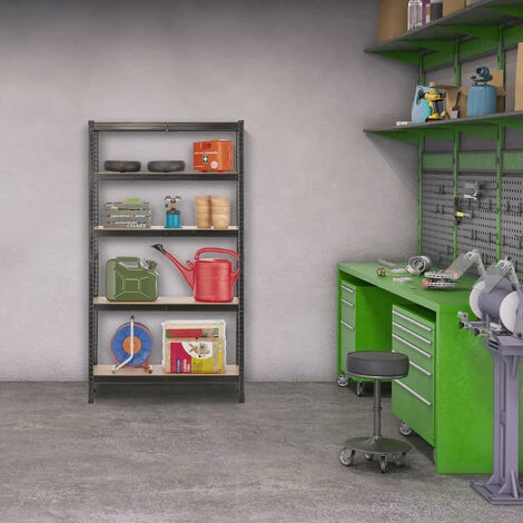 Relaxdays Scaffale In Acciaio, HxLxP: 180 X 100 X 30 Cm, 5 Ripiani Ad Alta Portata 1250 Kg, Per Garage E Cantina, Nero 4 Relaxdays Scaffale In Acciaio, HxLxP: 180 X 100 X 30 Cm, 5 Ripiani Ad Alta Portata 1250 Kg, Per Garage E Cantina, Nero - immagine 2