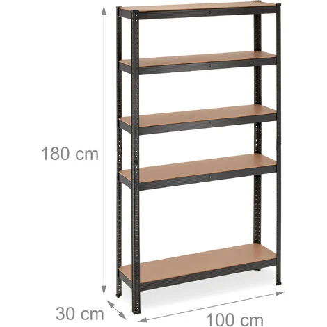 Relaxdays Scaffale In Acciaio, HxLxP: 180 X 100 X 30 Cm, 5 Ripiani Ad Alta Portata 1250 Kg, Per Garage E Cantina, Nero 6 Relaxdays Scaffale In Acciaio, HxLxP: 180 X 100 X 30 Cm, 5 Ripiani Ad Alta Portata 1250 Kg, Per Garage E Cantina, Nero - immagine 4