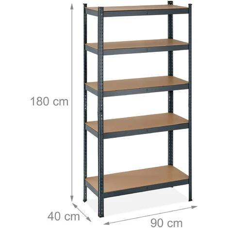 Relaxdays Scaffale In Acciaio, HLP 180 X 90 X 40 Cm, 5 Ripiani Ad Alta Portata 875 Kg, Per Garage E Cantina, Antracite 6 Relaxdays Scaffale In Acciaio, HLP 180 X 90 X 40 Cm, 5 Ripiani Ad Alta Portata 875 Kg, Per Garage E Cantina, Antracite - immagine 4