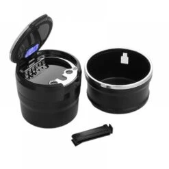 Posacenere Auto Portatile Automotive A Prova Di Odore Con Coperchio E Led Luce Blu Spazzatura Può Staccabile Sigaretta Senza Fumo Antivento