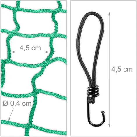 Relaxdays Rete Di Copertura Per Rimorchio, 1,5 X 2,2 M, 6 Ganci, Segni Per Gli Angoli, Corda In Gomma Elastica, Verde 7 Relaxdays Rete Di Copertura Per Rimorchio, 1,5 X 2,2 M, 6 Ganci, Segni Per Gli Angoli, Corda In Gomma Elastica, Verde - immagine 5