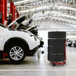 Relaxdays Carrello Reggipneumatici, Portacerchioni Auto, Per 4 Pneumatici Larghi 225 Mm, Fino A 100 Kg, Manico, Rosso -Offerta economica Michelin 77774163 5