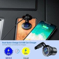 2 Pezzi 12V/24V Caricabatteria Da Auto USB QC 3.0 Adattatore Impermeabile A Doppia Porta Ricarica Rapida 36W Con LED Voltmetro Digitale Per Barca Moto Camion SUV -Offerta economica Michelin 93247167 3