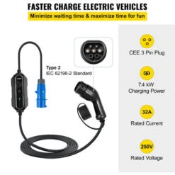 VEVOR Cavo Di Ricarica EV Tipo 2, 32 A 7,4 KW Caricatore Tipo 2 EV Portatile Per Auto Elettrica Spina CEE Per I Veicoli Elettrici Europei E I Veicoli Ibridi Plug-in Conformi Allo Standard IEC 62196-2. -Offerta economica Michelin 93341260 4