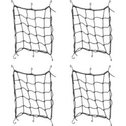 Relaxdays Reti Portapacchi Per Moto E Biciclette, Set Da 4 Retine A Ragno, Corde Elastiche, 40 X 40 Cm, 6 Ganci, Nero