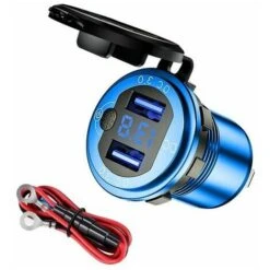 Caricabatteria Per Auto Veloce Presa USB Indicatore Di Visualizzazione Della Tensione A LED 12-24V Doppia Porta USB QC 3.0 Con Cavo Per Auto Camper Barche